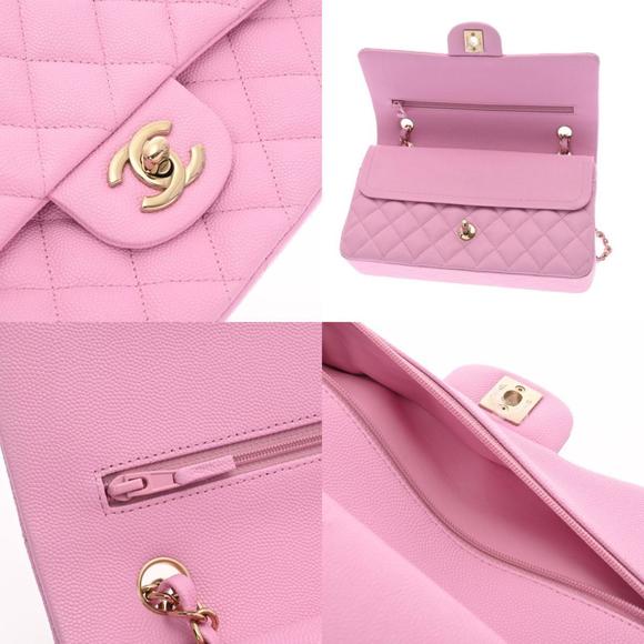 CHANEL Chanel matelasse W flap chain shoulder 25 pink ladies caviar skin bag - Picture 10 of 12